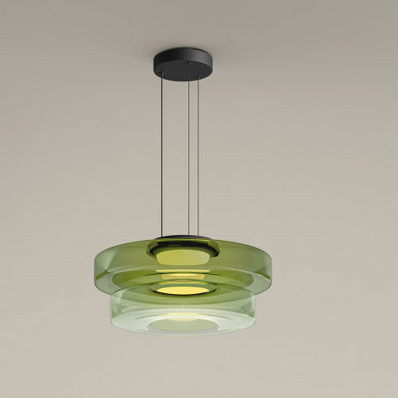 Lámpara colgante de vidrio LED, ámbar, verde y gris, varios niveles, salón, comedor y cocina, plafón moderno, ambiente Bauhaus | Sansoti