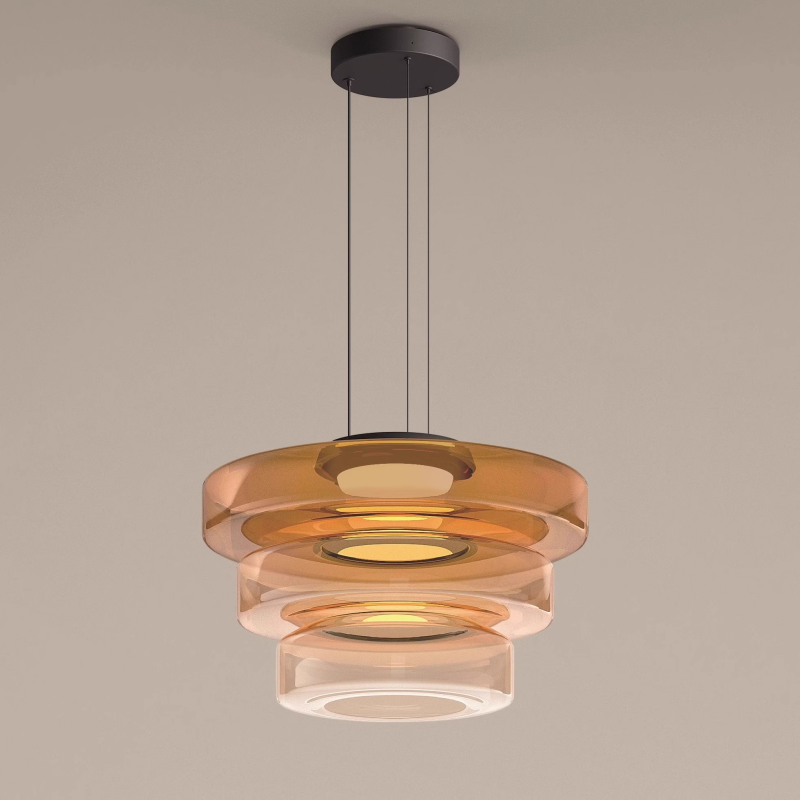 Lámpara colgante de vidrio LED, ámbar, verde y gris, varios niveles, salón, comedor y cocina, plafón moderno, ambiente Bauhaus | Sansoti