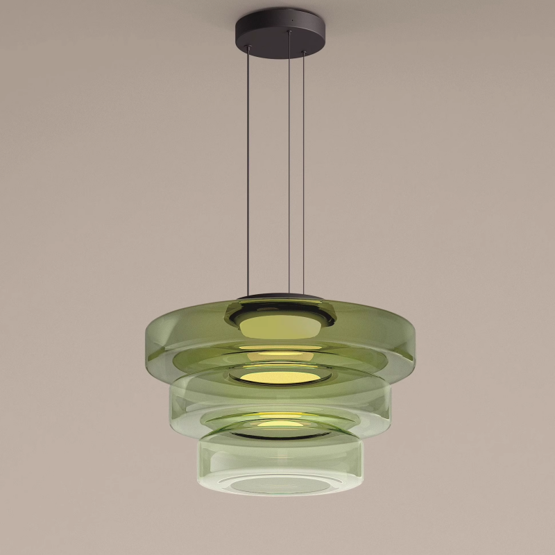 Lámpara colgante de vidrio LED, ámbar, verde y gris, varios niveles, salón, comedor y cocina, plafón moderno, ambiente Bauhaus | Sansoti