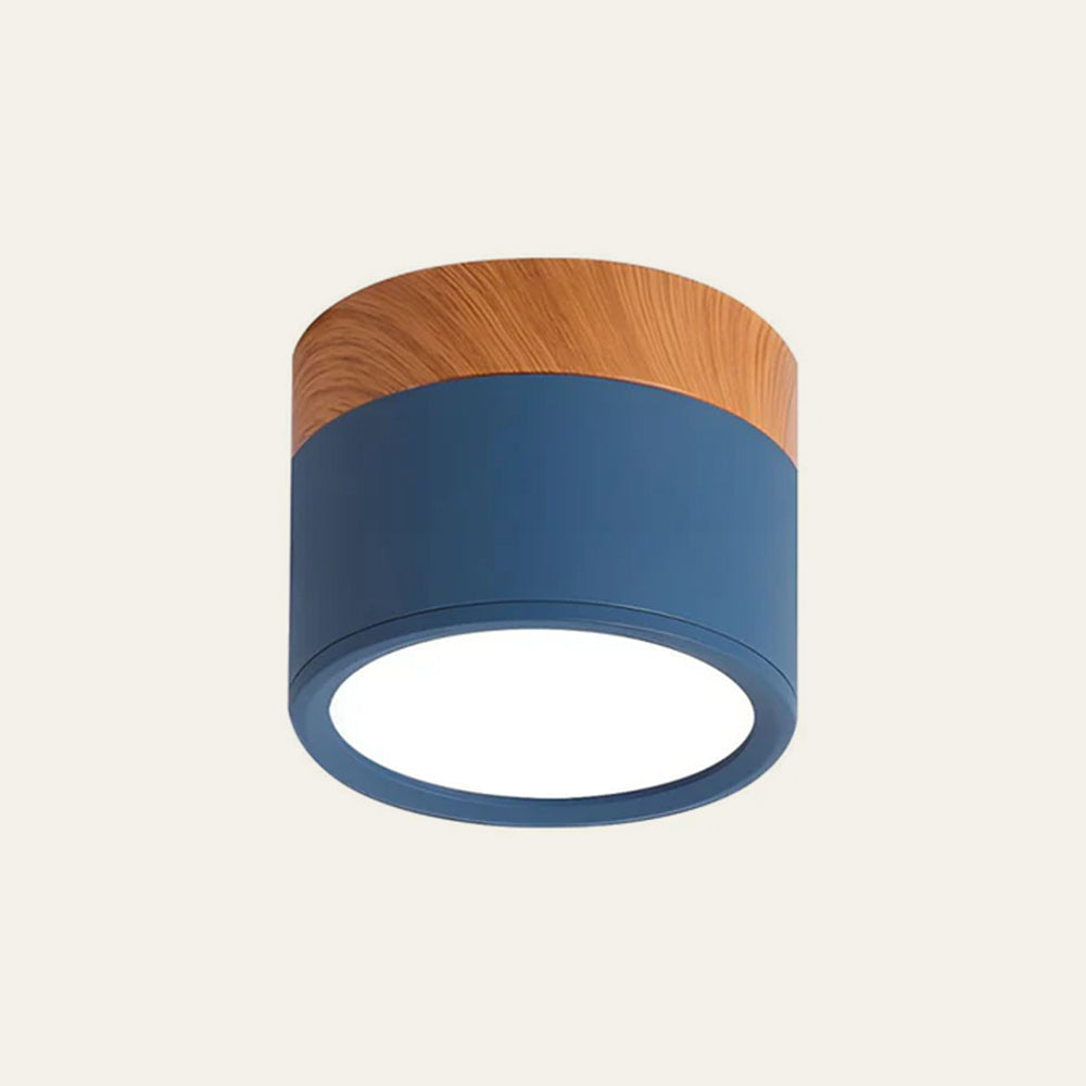 Plafonnier rond moderne en aluminium avec accents en bois et LED, éclairage scandinave pour entrée, salle à manger et salon | Sansoti