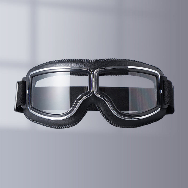 Retro-Motorradbrille mit Schutzgläsern und verstellbarem Band | Sansoti