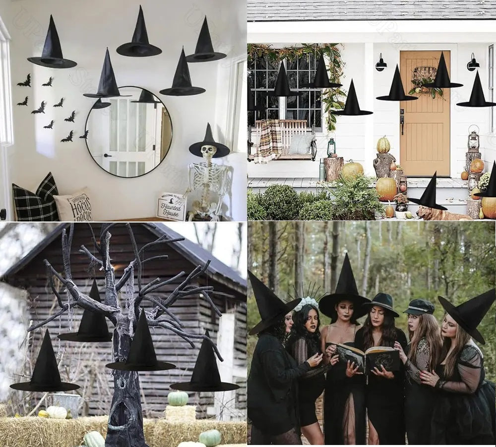 Hangende Heksenhoed Decoratie Zwart met Touw Halloween Feestversiering Binnen Buiten Griezelige Sfeer | Sansoti