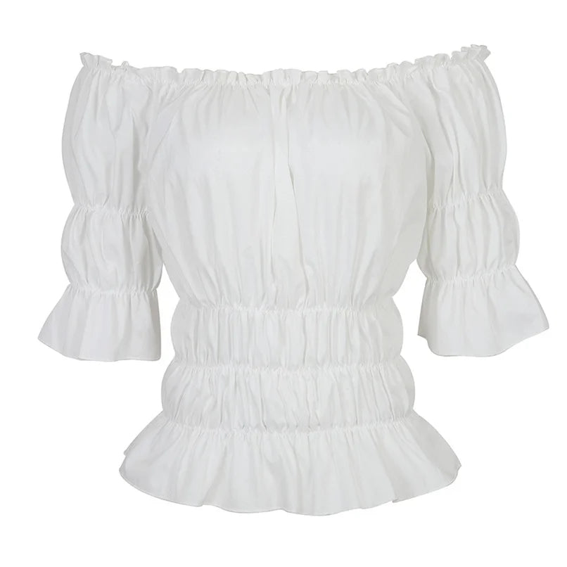 Piraten Korset Kostuum Set Kunstleer Off-Shoulder Blouse Gelaagde Rok Steampunk Gothic Halloween Verkleedkleding | Sansoti