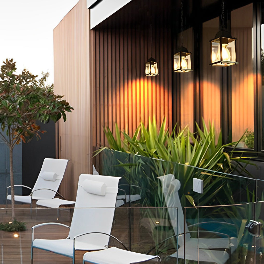 Quadratische Außenleuchte Glas Schwarz Aluminium Hängeleuchte Garten Balkon Terrasse Wasserdicht Dekorative Veranda | Sansoti