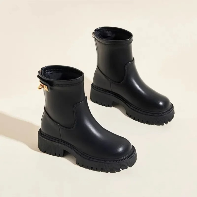 Enkellaarzen Dames Leer Ritssluiting Hoog Comfortabel Streetwear Winter Herfst Casual Chic Mode Stijlvol | Sansoti