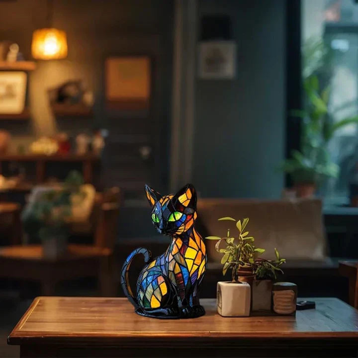 Handmade Cat Lamp, Table Mood Light, Warm LED Night Light, Decorative Ambient Lighting for Cat Lovers | Sansoti