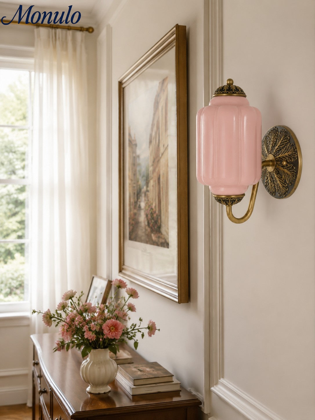Applique murale en verre opalin Eloise pour hall et chambre | Éclairage mural vintage avec verre blanc laiteux | Sansoti