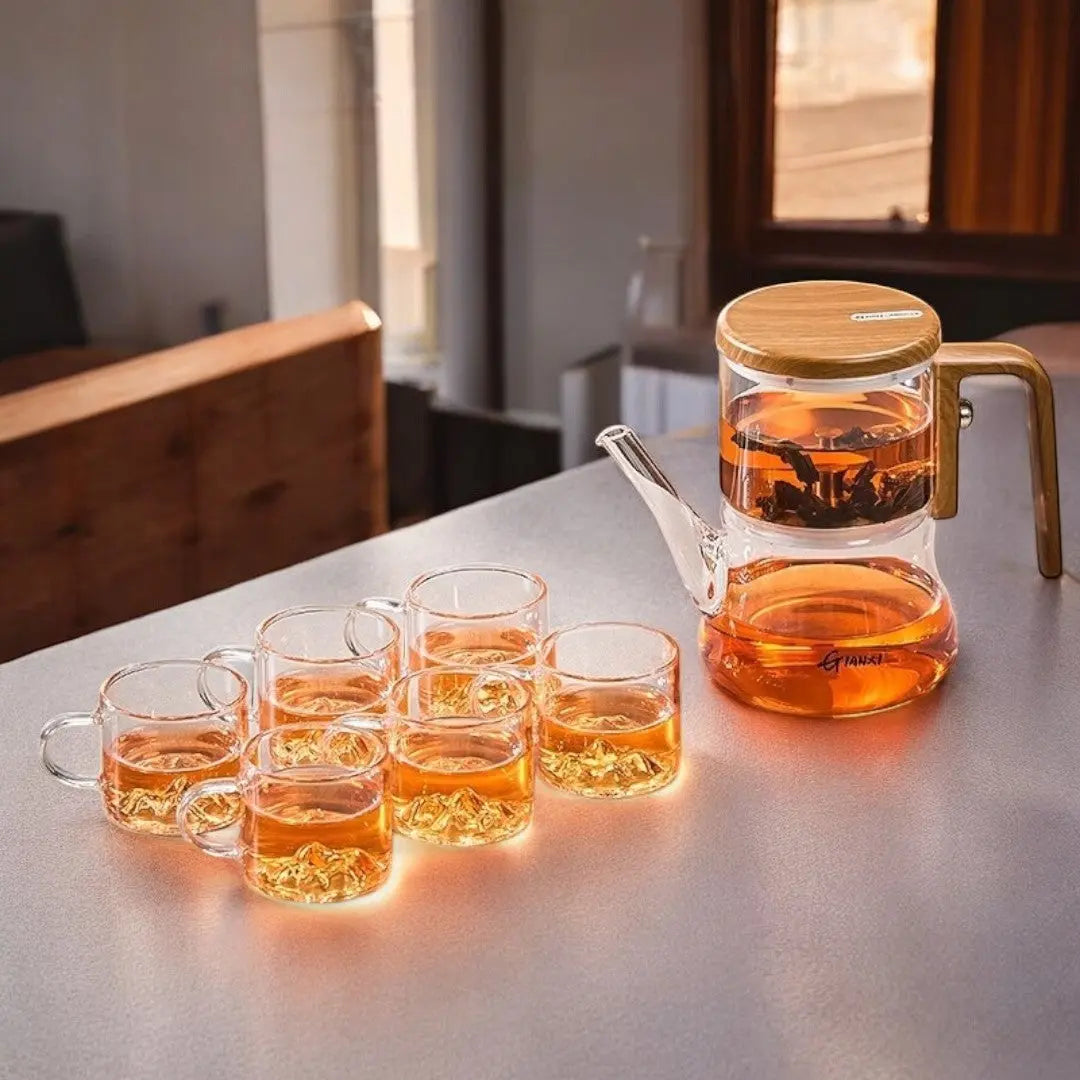 Glasteekanne Magnetischer Filter Borosilikat Holzgriff 740ml Loser Tee | Sansoti