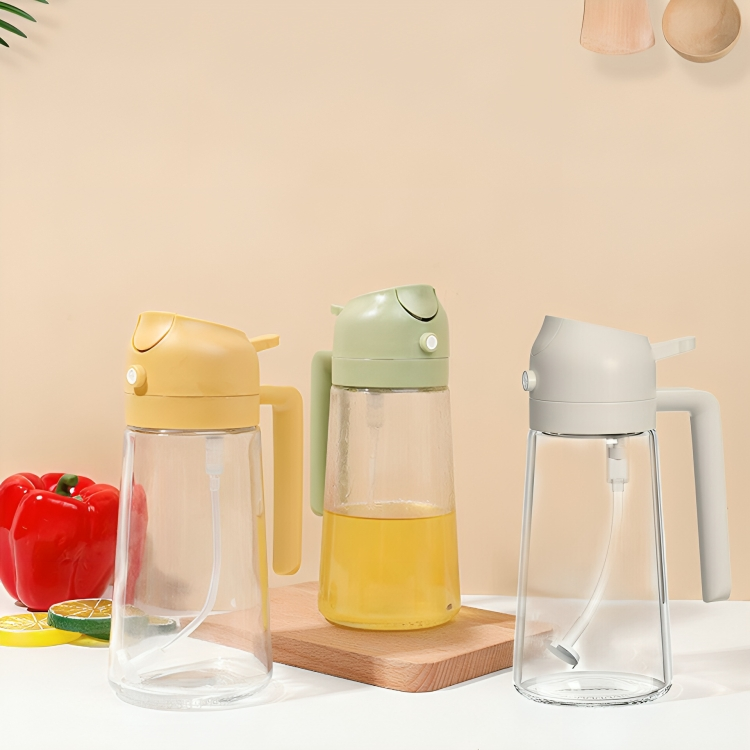 Oil Spray Bottle with Sprayer 470ml Green Yellow White Black Kitchen Cooking Healthy Baking Grilling Olive Oil Dosing Saves Oil | Sansoti