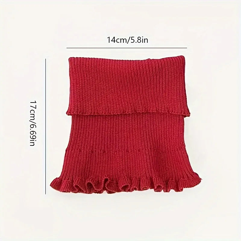 Gebreide Col Sjaal Dames met Plooirand Elastisch Winddicht Warm Imitatie Hertensuède 60cm Halswarmer | Sansoti