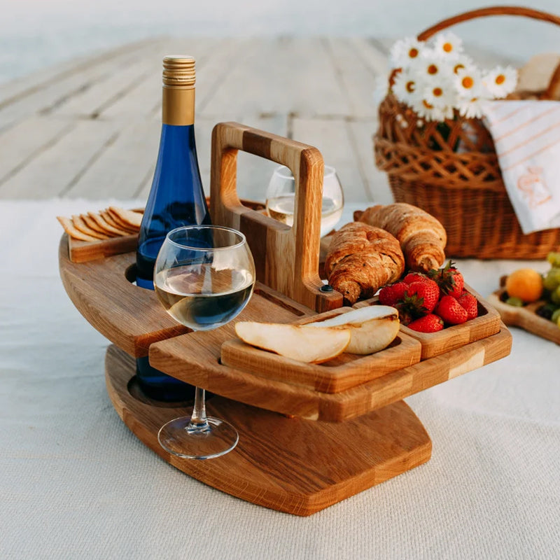 Houten buitentafel vouwhout natuurlijk picknick balkon tuin draagbaar wijn serveren tafelopzet camping | Sansoti