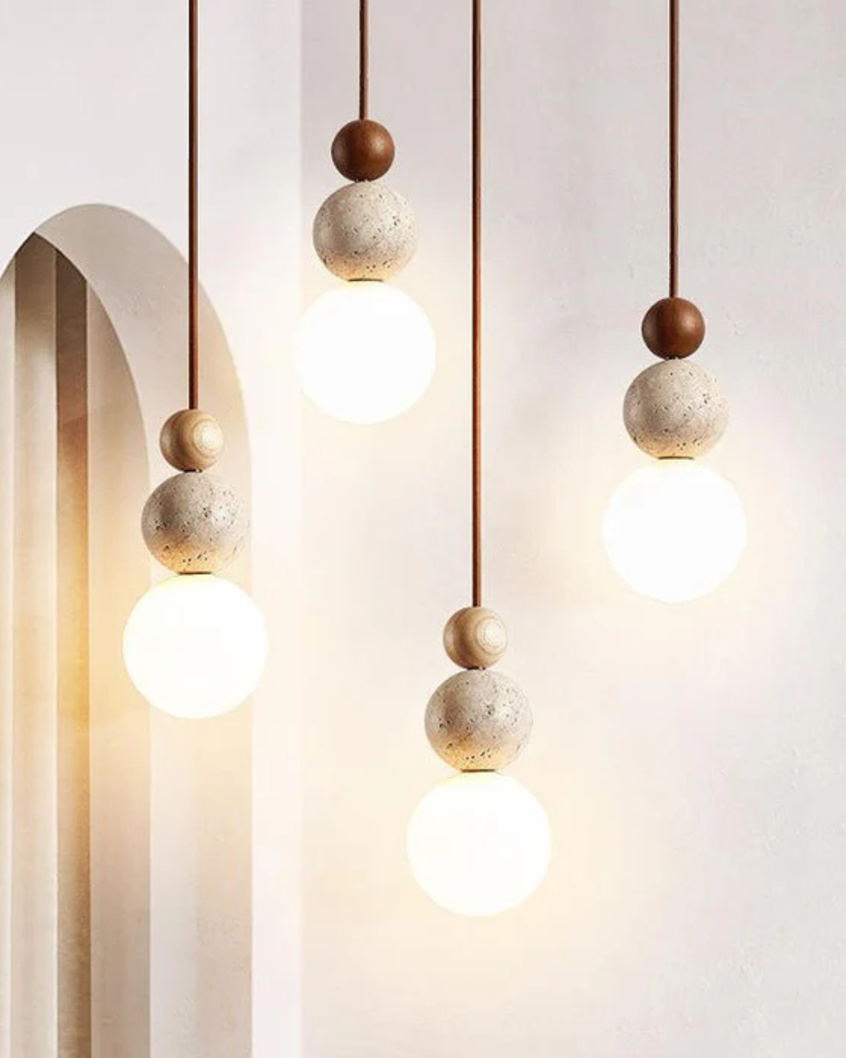 Sculpture Pendant Lamp with Natural Stone and Glass Globe – Warm Ambient Light for Dining Room Living Room Bedroom – Japandi Design Pendant Lighting | Sansoti
