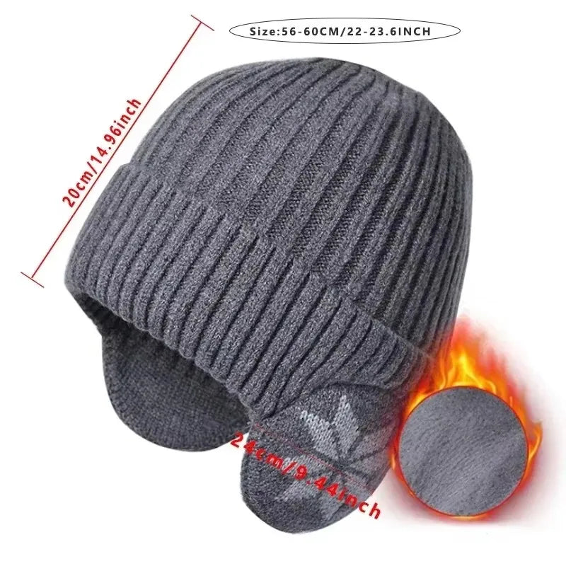 Knitted Winter Hat with Ear Flaps Unisex Warm Beanie Soft Lining Snowflake Pattern Winter Sports | Sansoti