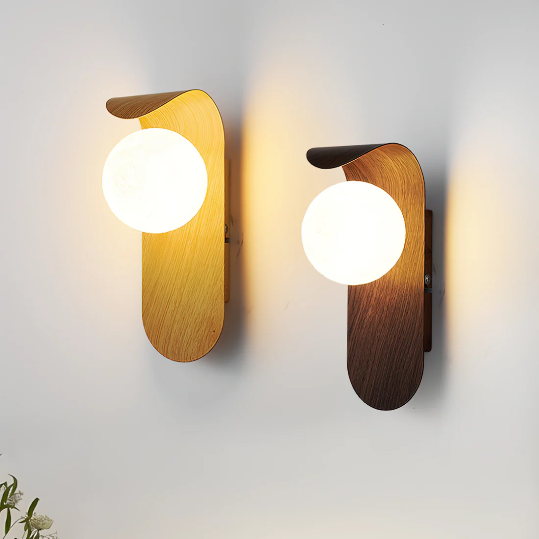 Wooden Wall Light Globe LED Scandinavian Interior Ambient Lamp Minimalist Design 25cm Living Room | Sansoti