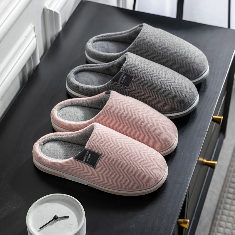 Heren Pantoffels met Visgraatpatroon Warme Pluche Voering Antislip Zool Comfortabel Thuisschoeisel Winter | Sansoti