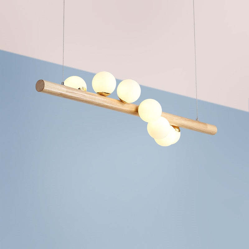 Hanglamp Glazen Bol met Houten Plafondbevestiging Warm Walnoot Elegante Sfeerverlichting voor Woonkamer | Sansoti