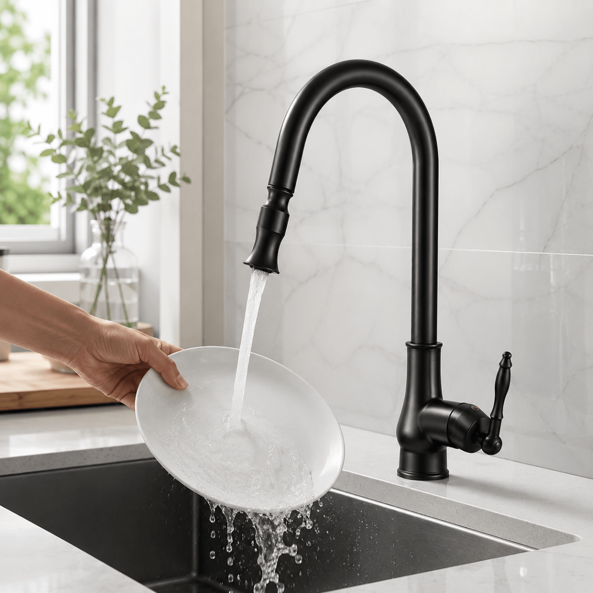 Messing Keukenkraan Uittrekbaar Brons Zwart met Flexibele Sproeikop voor Spoelbak en Keuken Armatuur | Sansoti