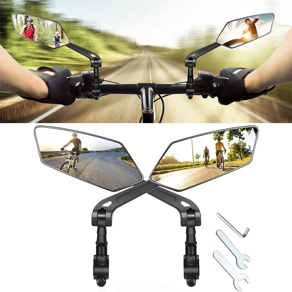 Fietsspiegels Set 2 Stuks HD Glas 360° Verstelbaar Stuurbevestiging 18.5cm Breed Zicht Fiets Scooter | Sansoti