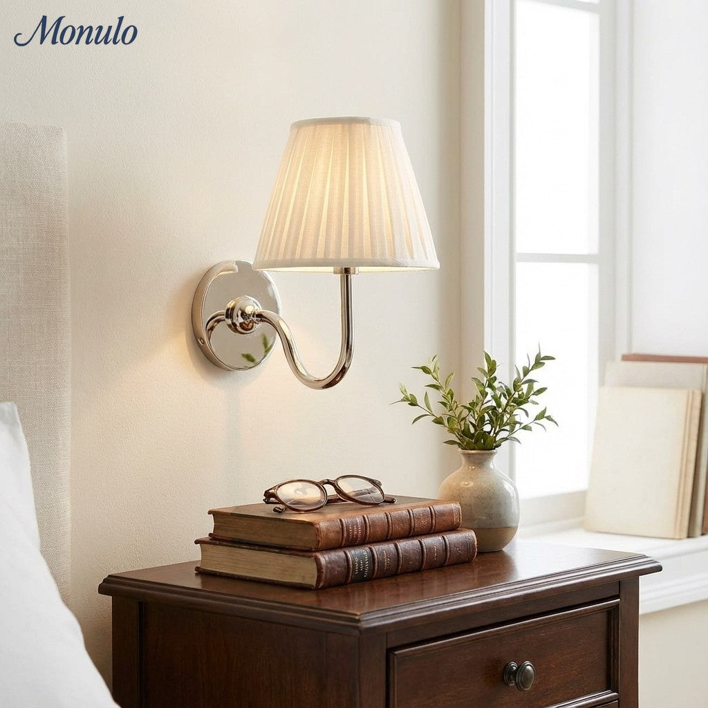 Wall Lamp with Pleated Fabric Shade – Classic Lighting for Bedroom and Living Room | Sansoti