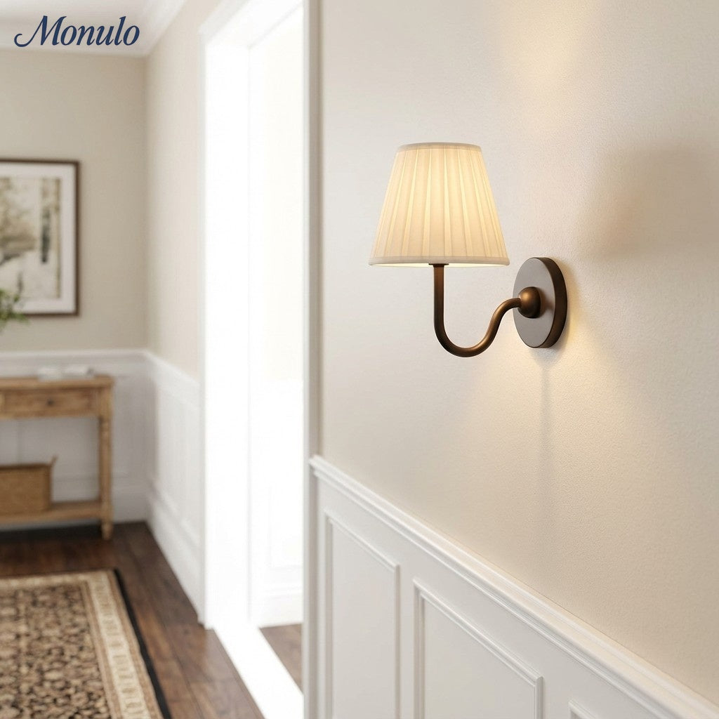 Wall Lamp with Pleated Fabric Shade – Classic Lighting for Bedroom and Living Room | Sansoti