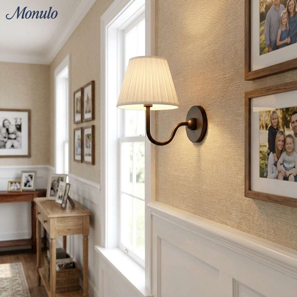 Wall Lamp with Pleated Fabric Shade – Classic Lighting for Bedroom and Living Room | Sansoti