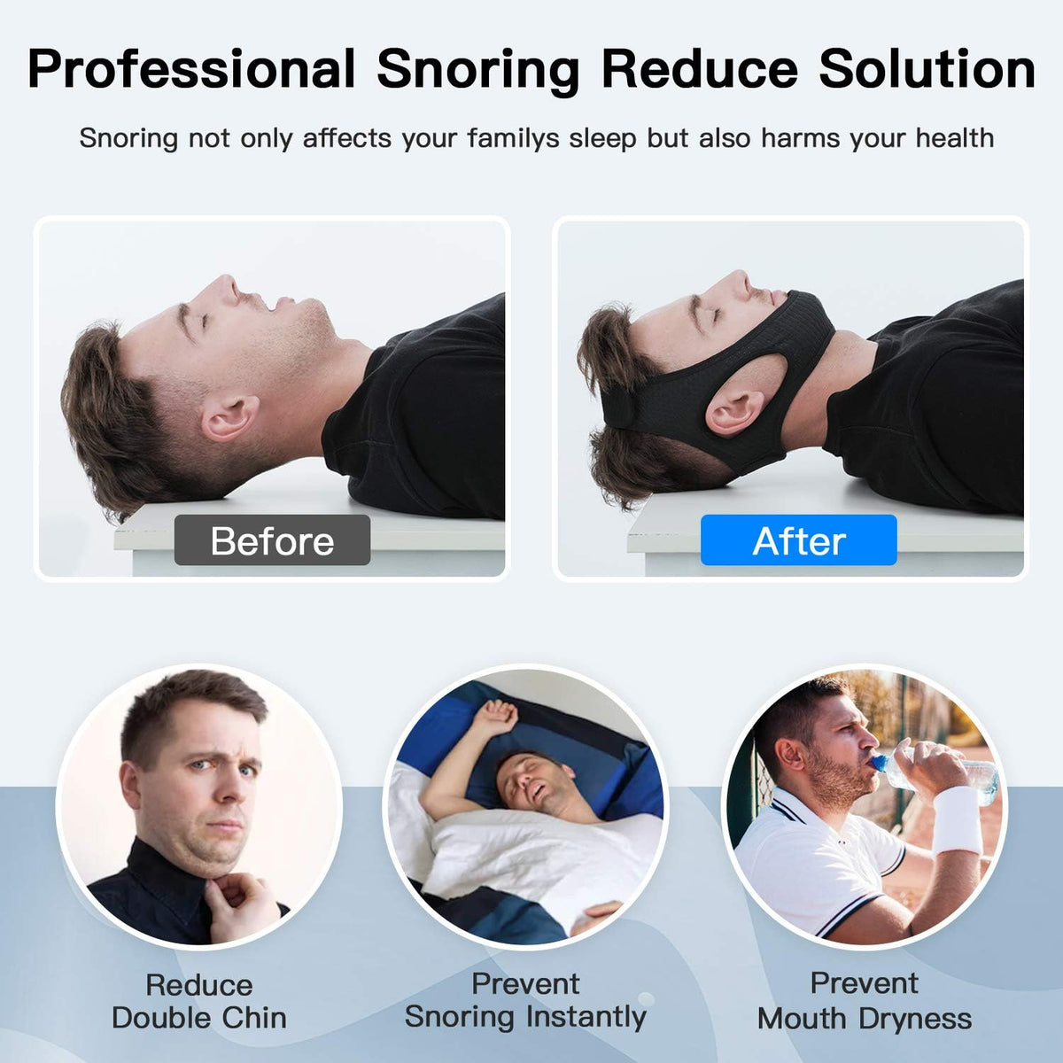 Adjustable Anti-Snoring Chin Strap Soft Breathable Nighttime Sleep Apnea Mouth Guard Comfort Sleep Aid for Better Sleep | Sansoti