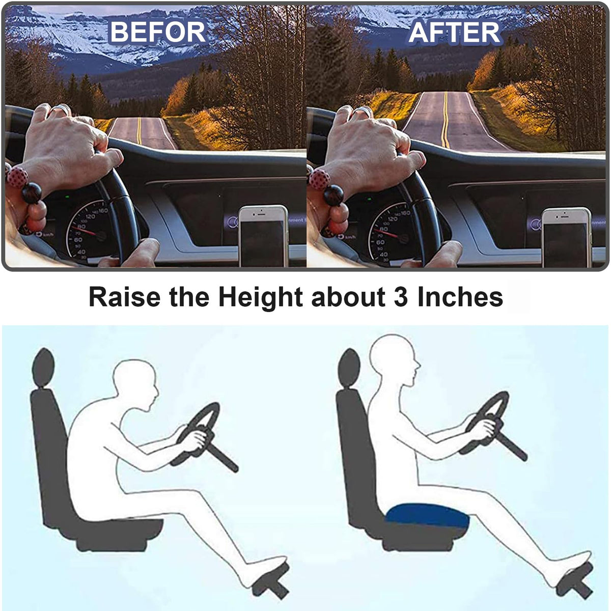 Ergonomisch Zitverhoger Kussen Memory Foam voor Auto Kantoor Stoel Optimale Houding en Comfort bij Rijden | Sansoti