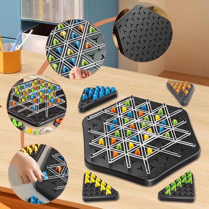 Strategisch Driehoekspel – Elastiekenpuzzel met Houten Pinnen voor Concentratie en Tactisch Denken | Sansoti