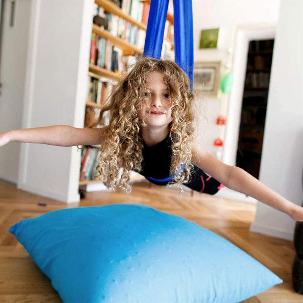 Sensorische Schommel Hangmat Kinderen Elastisch Stof Blauw Grijs Rood Paars 100x280 150x280cm | Sansoti
