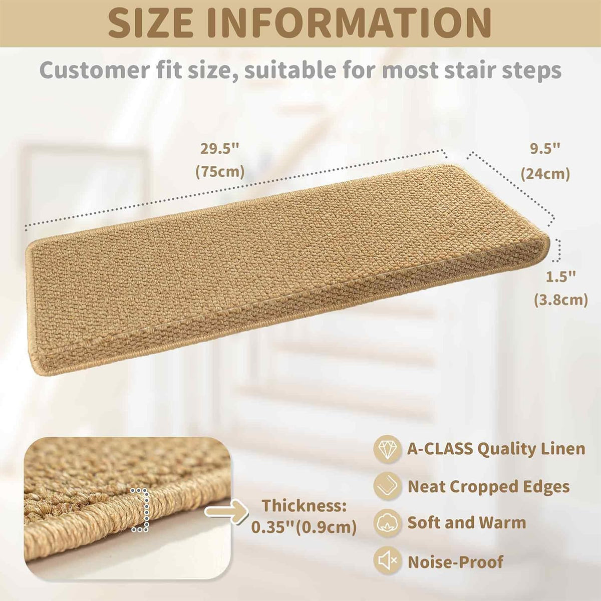 Trapmatten 14-delig met Neusrand Antislip Traptredens Beige 75x24cm Trapbescherming Vloermat Trapbekleden | Sansoti