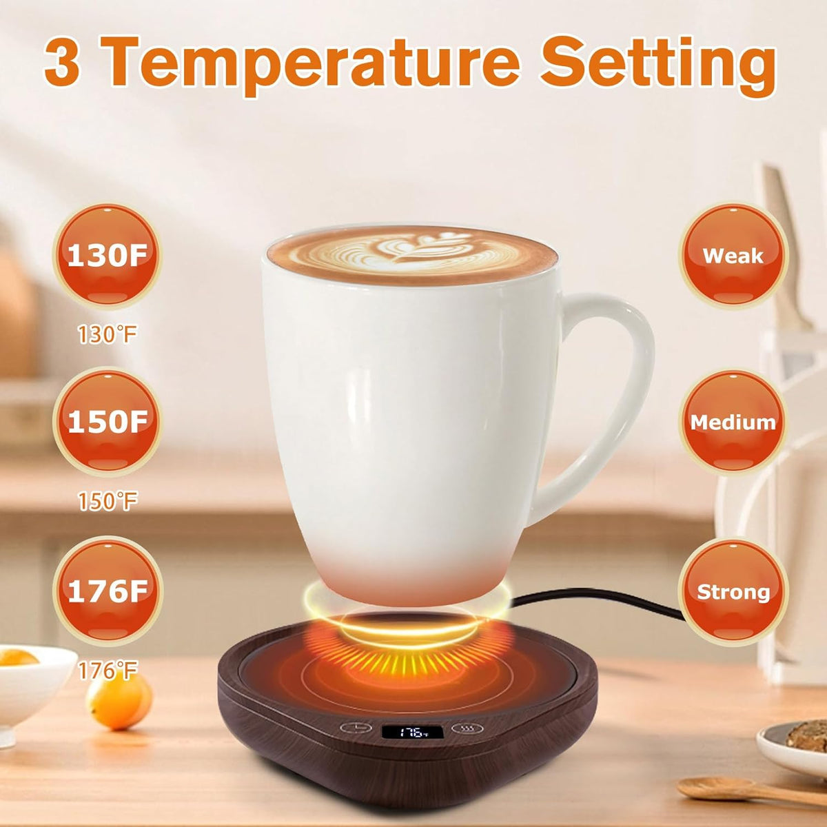 Mug Heating Plate with Temperature Control, LED Display, Keeps Coffee and Tea Warm, Office and Home | Sansoti