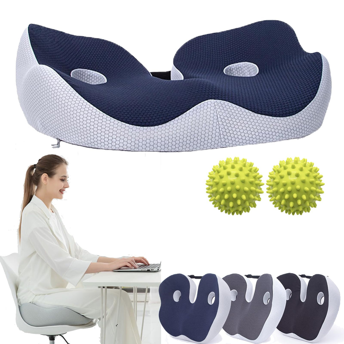 Ergonomic Seat Cushion with Memory Foam – Pain Relief for Tailbone, Sciatica & Pelvis – Breathable Cover | Sansoti