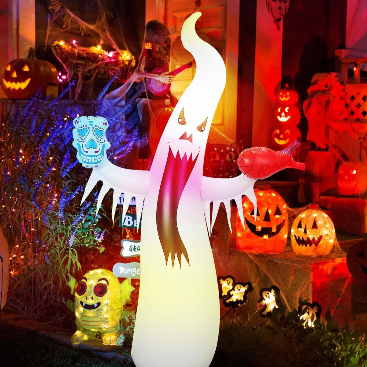 Opblaasbaar Spookfiguur met LED-verlichting voor Halloweenfeesten Tuindecoratie Buitenversiering en Feestdagen | Sansoti