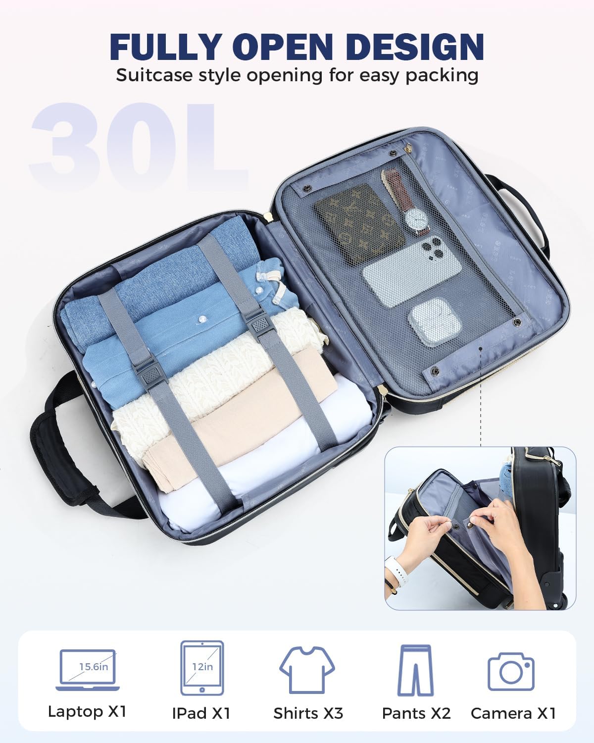 Trolley-Laptoptasche 15,6 Zoll Schwarz mit Rollen und Teleskopgriff für geschäftliche Nutzung und professionelles Reisen | Sansoti