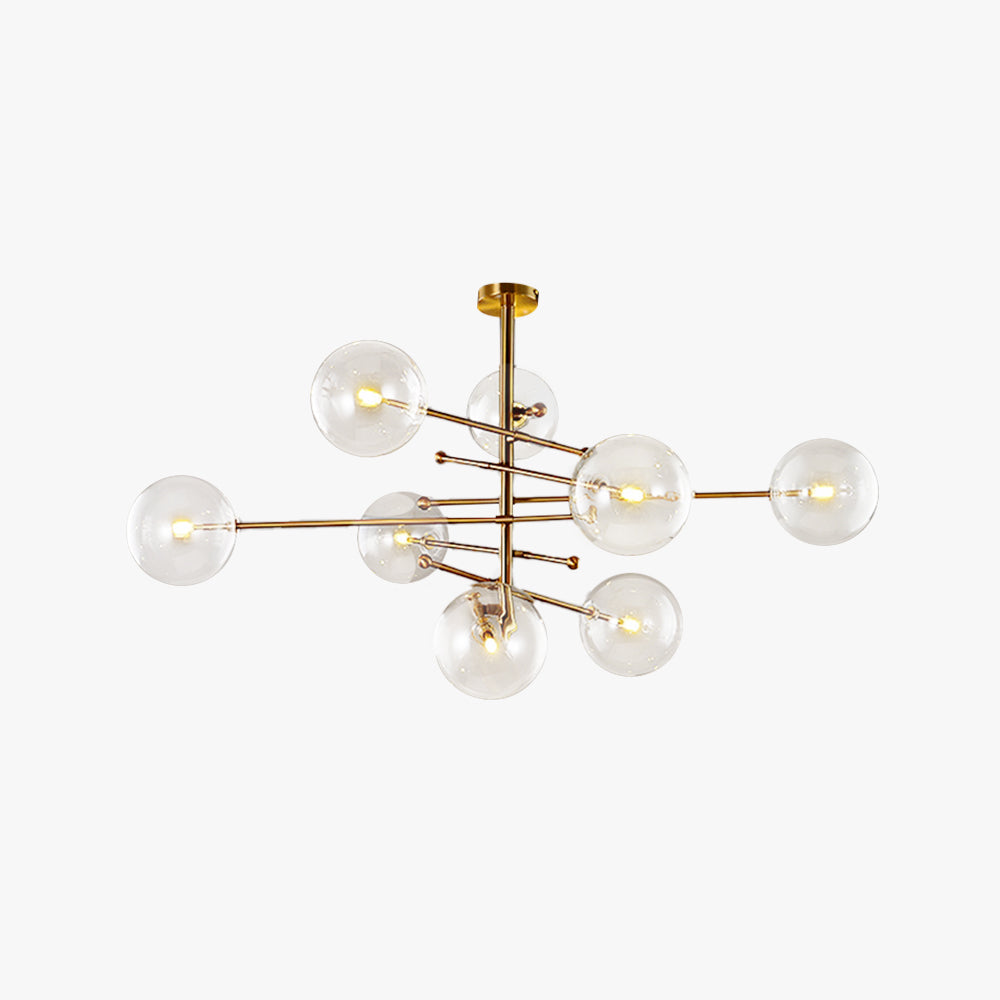 Gold-Colored Pendant Light with Glass Globe Shades LED 6 or 8 Lights Metal Modern Design Dining Room Living Room | Sansoti
