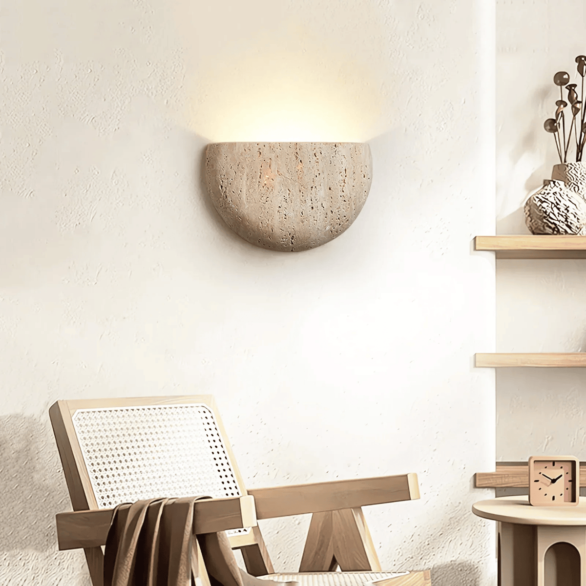 Travertine Wall Lamp Natural Stone Beige Warm White Light Bedroom Hallway Living Room Modern Atmospheric Interior | Sansoti