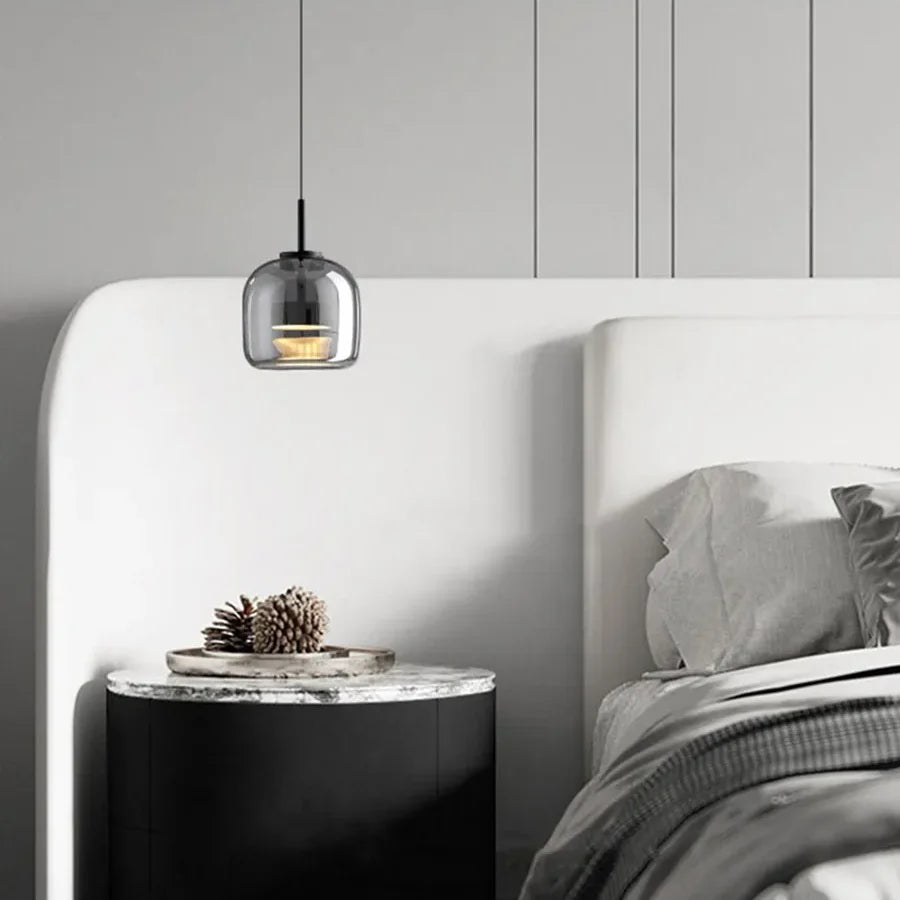 Lámpara colgante nórdica de vidrio LED, coñac y gris ahumado, estilo escandinavo | Sansoti