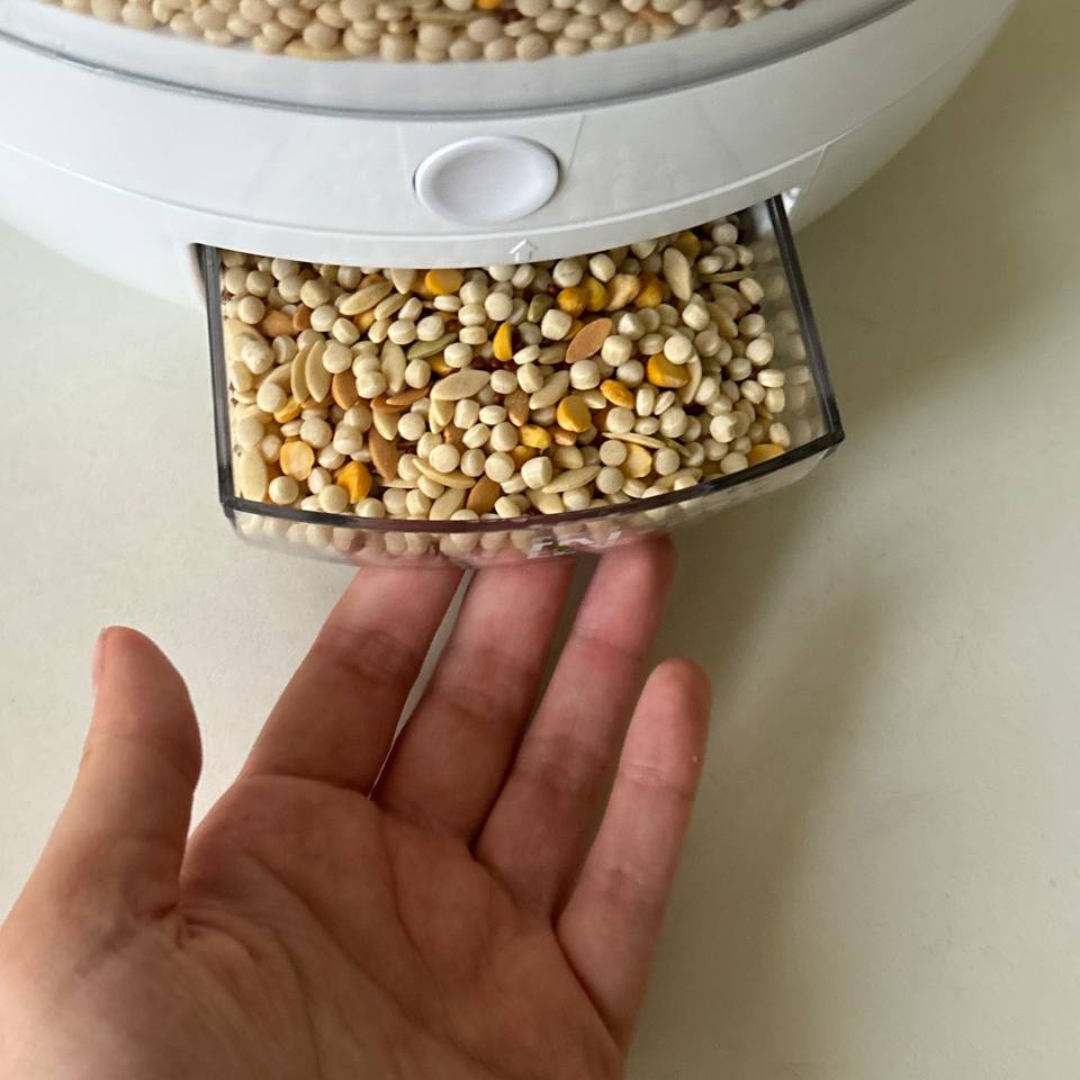 Boîte de conservation avec distributeur pour aliments secs – Organisateur de cuisine à 6 compartiments distributeur de céréales boîte de rangement avec couvercle | Sansoti