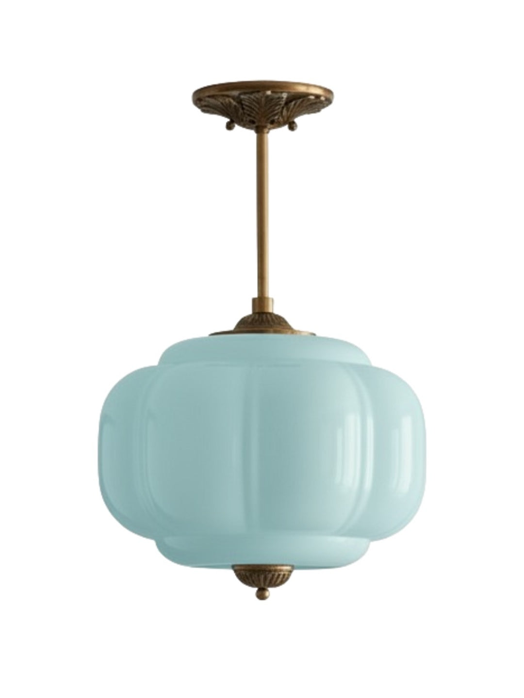 Plafonnier vintage en verre opalin bord sculpté blanc rose vert bleu verre mat clair suspension semi-encastrée laiton finition noire | Sansoti