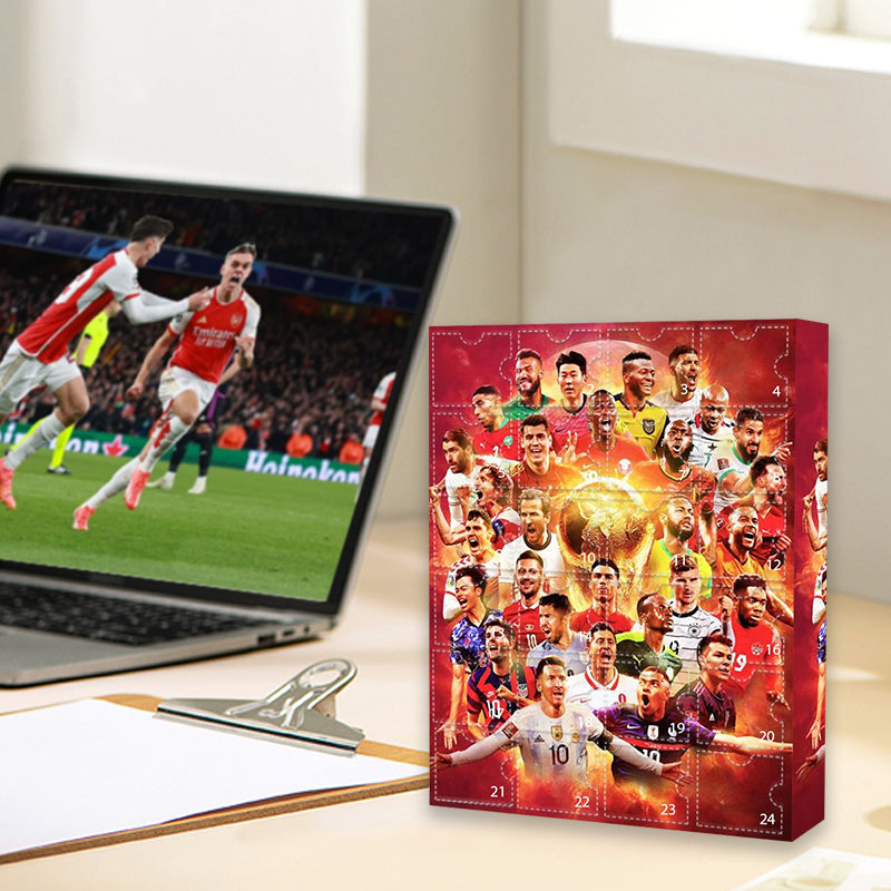 Calendario de Adviento de fútbol con 24 figuras de jugadores en miniatura, conjunto sorpresa de cuenta atrás para Navidad, juguete de regalo para niños | Sansoti