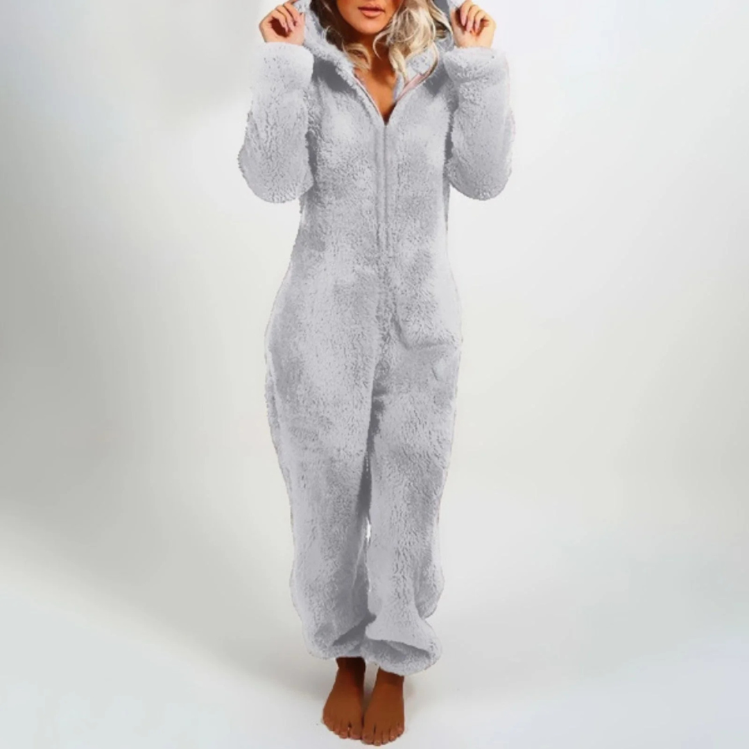 Fleece Onesie Dames met Rits Huispak Eendelig Warme Nachtkleding Loungewear voor Koude Avonden Thuis Relaxen | Sansoti