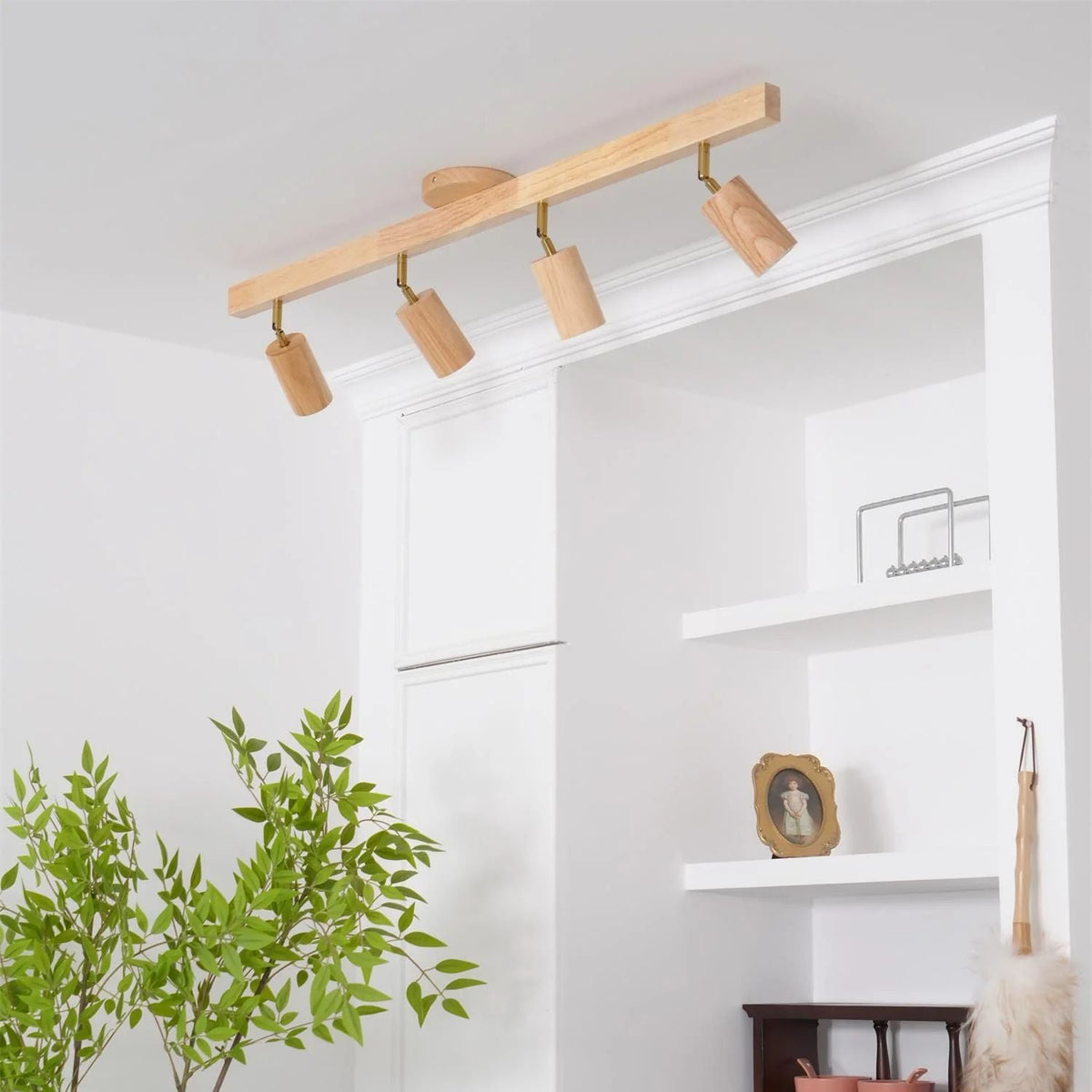 Holz Track Deckenlampe LED Holzoptik Gold Verstellbare Spots Wohnzimmer Küche Flur Skandinavisch Modern | Sansoti