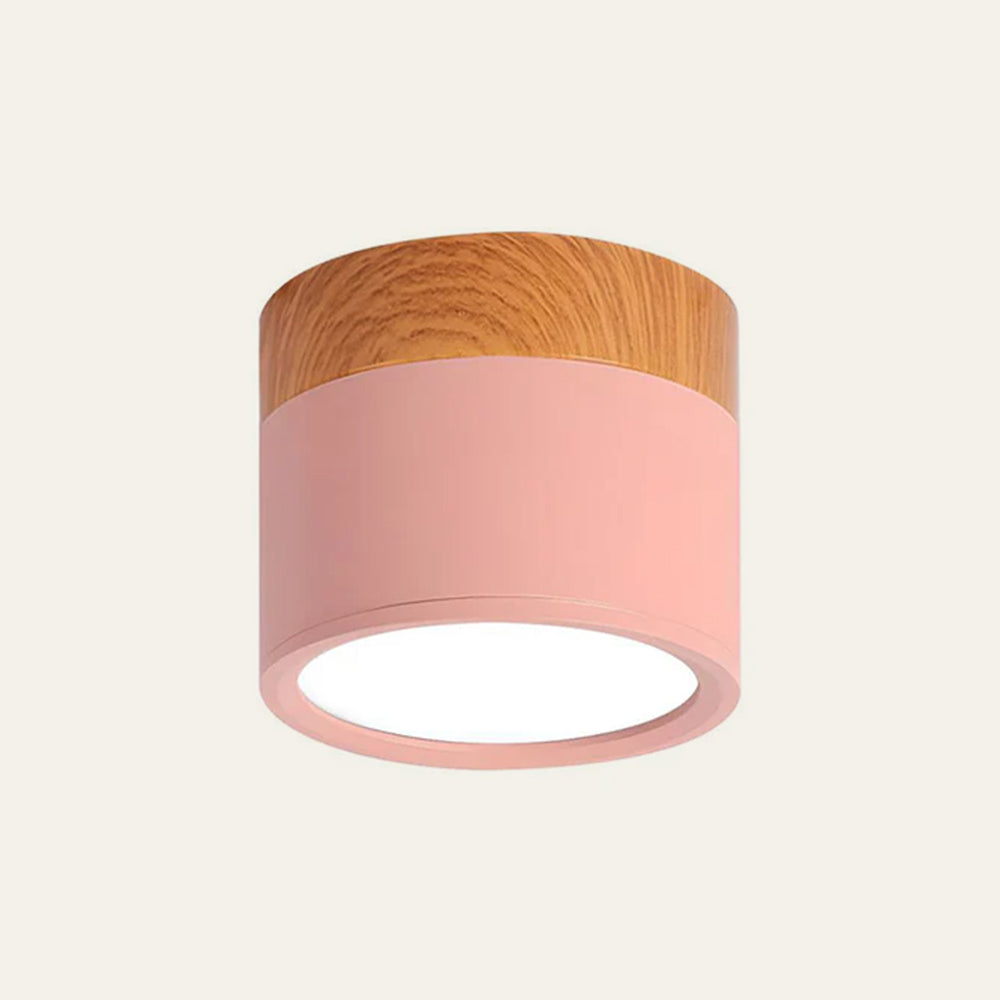 Plafonnier rond moderne en aluminium avec accents en bois et LED, éclairage scandinave pour entrée, salle à manger et salon | Sansoti