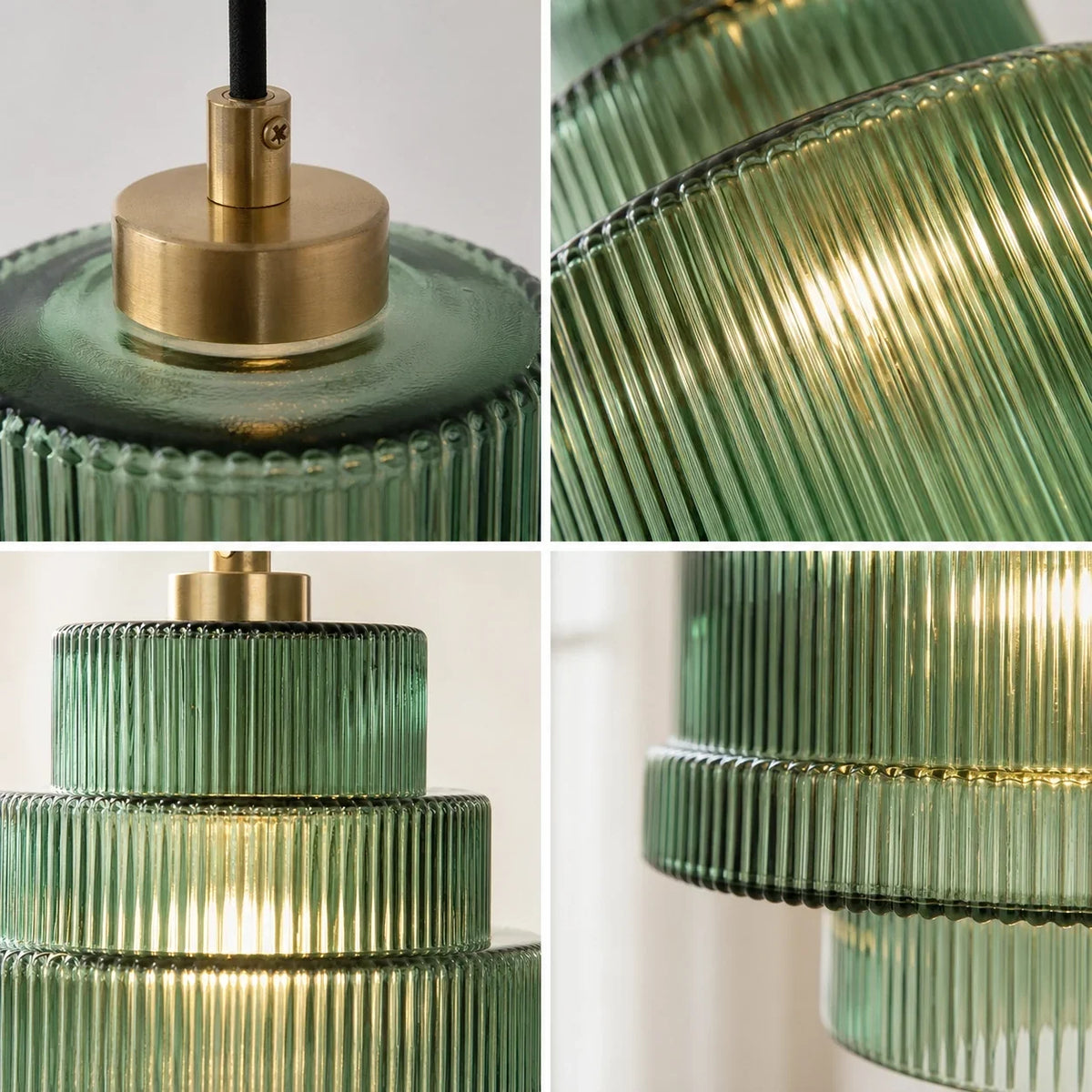 Gerippte Glas-Hängeleuchte mit geschichtetem Flaschendesign, E27, 22 cm, Essbereich-Deckenbeleuchtung im Vintage-Stil für das Wohnzimmer | Sansoti