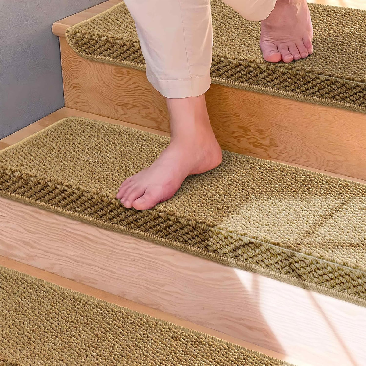 Trapmatten 14-delig met Neusrand Antislip Traptredens Beige 75x24cm Trapbescherming Vloermat Trapbekleden | Sansoti