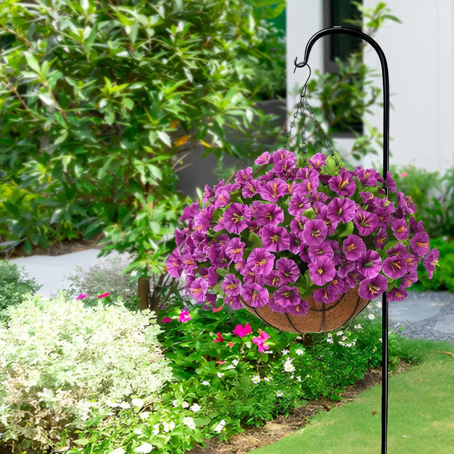 Hanging Artificial Flowers in Wicker Basket Silk Plastic UV-Resistant for Indoor Outdoor Garden Balcony Decoration | Sansoti