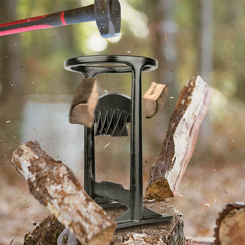 Manual Steel Log Splitter, 20 cm Diameter, Black, Firewood, Fireplace, Camping, Garden, Safe, Compact Splitting Wedge | Sansoti