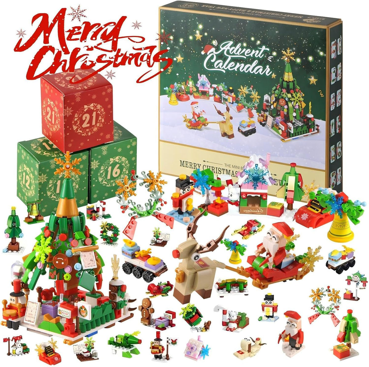 Advent Calendar Building Blocks 24 Days Christmas Village Winter Theme Creative Construction Toy Christmas December Children | Sansoti