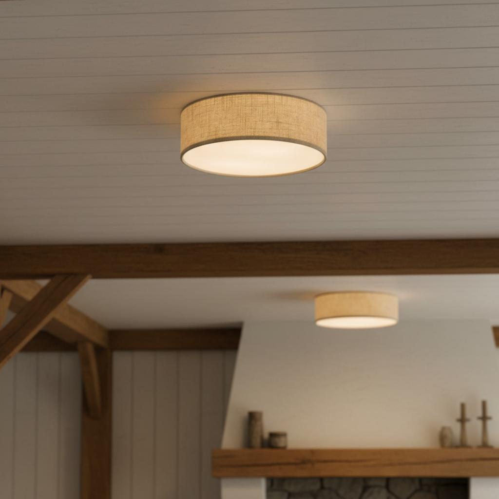 Deckenleuchte aus Leinen mit Trommelschirm, modernes Design, E27-Fassung, skandinavischer Stil, Schlafzimmer, Wohnzimmer | Sansoti