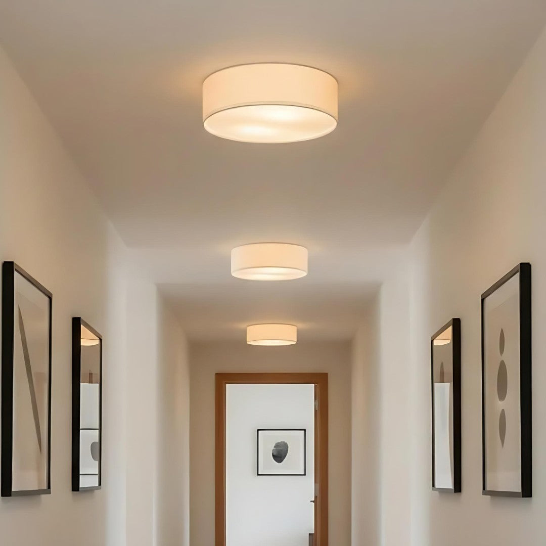 Deckenleuchte aus Leinen mit Trommelschirm, modernes Design, E27-Fassung, skandinavischer Stil, Schlafzimmer, Wohnzimmer | Sansoti